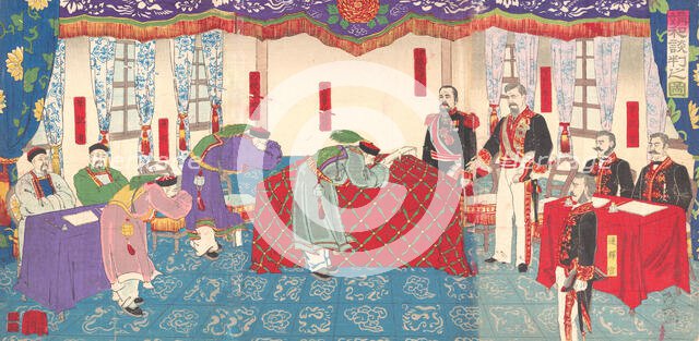 Negotiations after the Sino-Japanese War, March 1895. Creator: Keisai.