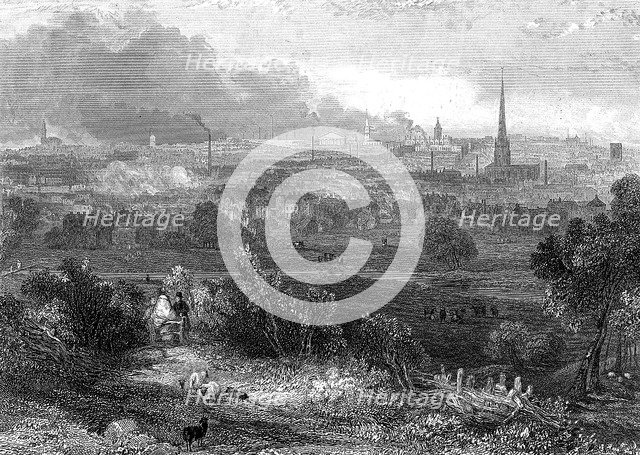 Birmingham viewed from the south showing smoking chimneys, c1860. Artist: Unknown