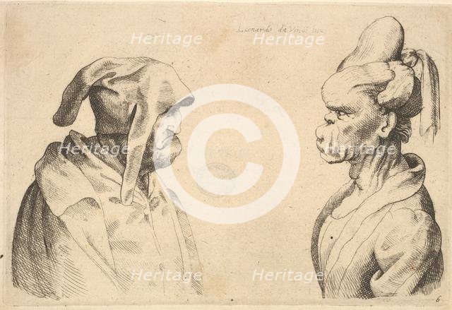 Two deformed heads facing each other, 1625-77. Creator: Wenceslaus Hollar.