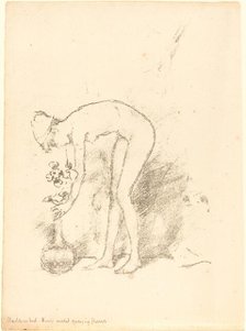 A Nude Model Arranging Flowers, c. 1892. Creator: James Abbott McNeill Whistler.