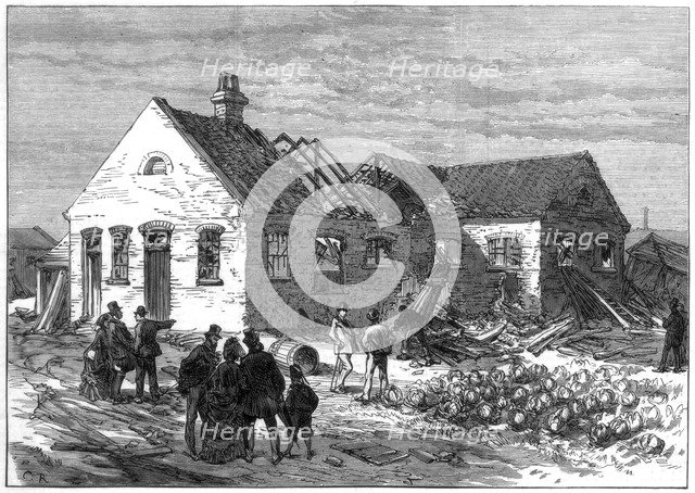 Scene of the explosion at the Cartridge factory, Greenwich Marshes, 1872. Artist: Unknown