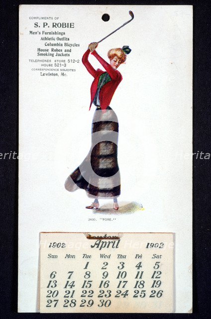 Calendar with golfing theme, American, 1902. Artist: Unknown