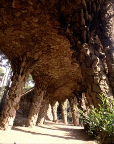 Detail of the columns walk in the Güell Park, designed by architect Antoni Gaudi between 1900/14.