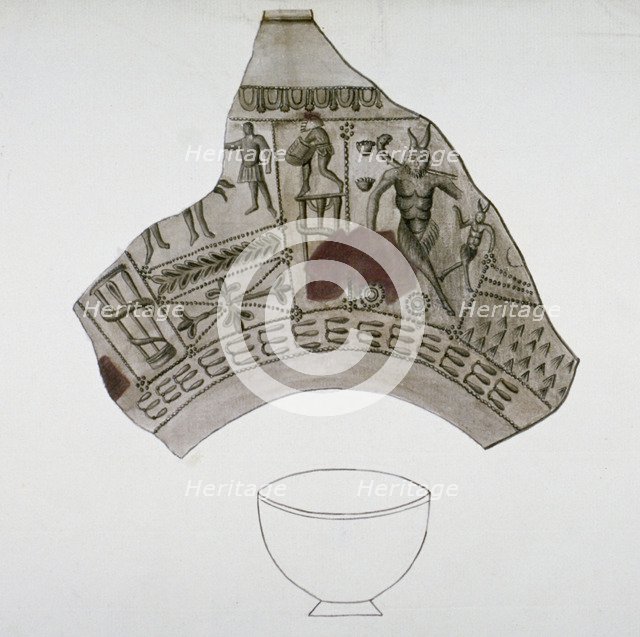 Fragment of Roman pottery found in Walbrook, City of London, 1820.                                   Artist: Anon