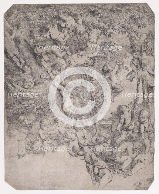 The garden of Venus, proof impression of upper left corner, ca. 1631-37. Creator: Pietro Testa.