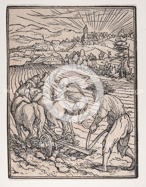 The Peasant (or Ploughman), from The Dance of Death, ca. 1526, published 1538. Creator: Hans Lützelburger.