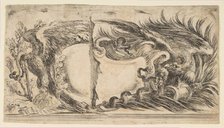 Two Different Halves of Cartouches Each Showing an Eagle Fighting a Serpent, 1646. Creator: Stefano della Bella.