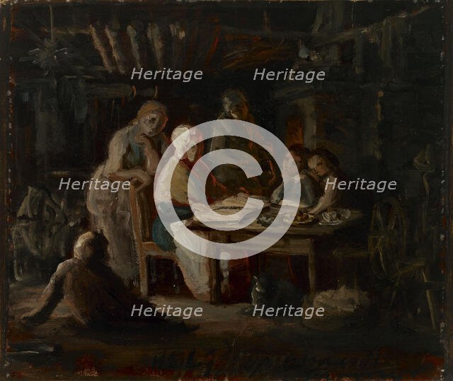 Sunday evening at Grandma's (Grandma's birthday), sketch, 1861. Creator: Robert Wilhelm Ekman.