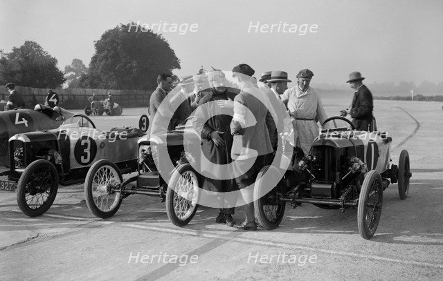 Salmson and two GNs, JCC 200 Mile Race, Brooklands, 1922. Artist: Bill Brunell.