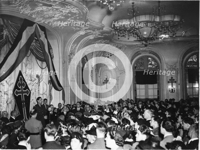 Private reception hosted by General Charles De Gaulle to the French colony at the Savoy Hotel in …
