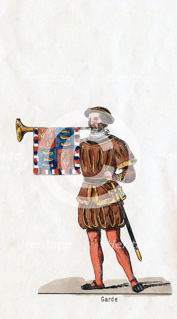 Guard, costume design for Shakespeare's play, Henry VIII, 19th century. Artist: Unknown