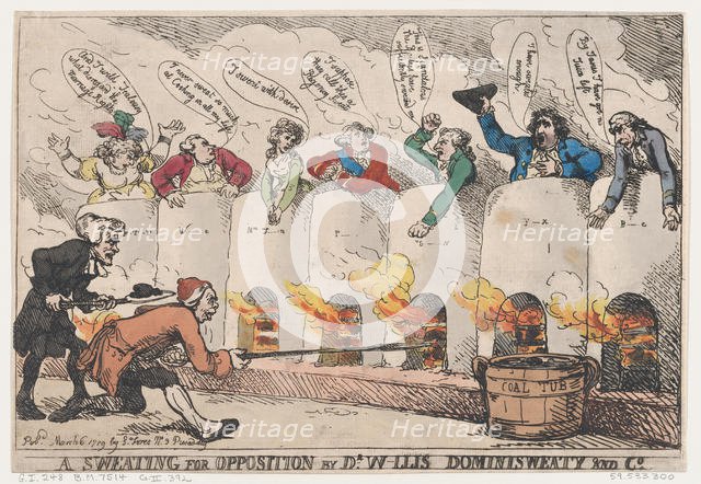 A Sweating for Opposition by Dr. W-llis Dominisweaty and Co. , March 6, 1789., March 6, 1789. Creator: Thomas Rowlandson.