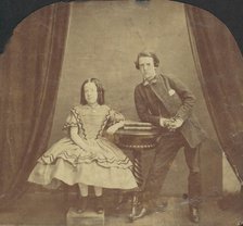 Young Girl, Seated, with Young Boy, Leaning on Table, 1860s. Creator: Unknown.