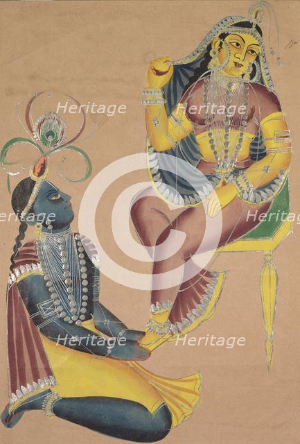 Krishna Stroking Radha's Feet, 1800s. Creator: Unknown.