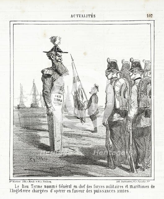 Le dieu Terme nommé général en chef des forces militaires et maritimes de l'Angleterre..., 1864. Creator: Cham.