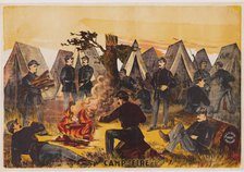 Camp Fire, pub. c1865 (colour lithograph) Creator: American School (19th Century).