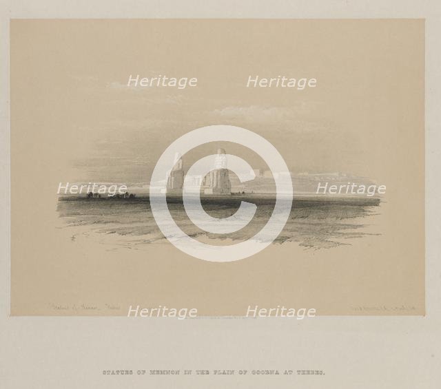 Egypt and Nubia, Volume I: Statues of Memnon, Thebes, 1846. Creator: Louis Haghe (British, 1806-1885); F.G.Moon, 20 Threadneedle Street, London.