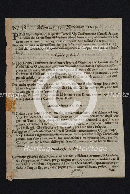 Gazzetta di Mantova - oldest Italian newspaper, 1665. Artist: Historic Object  