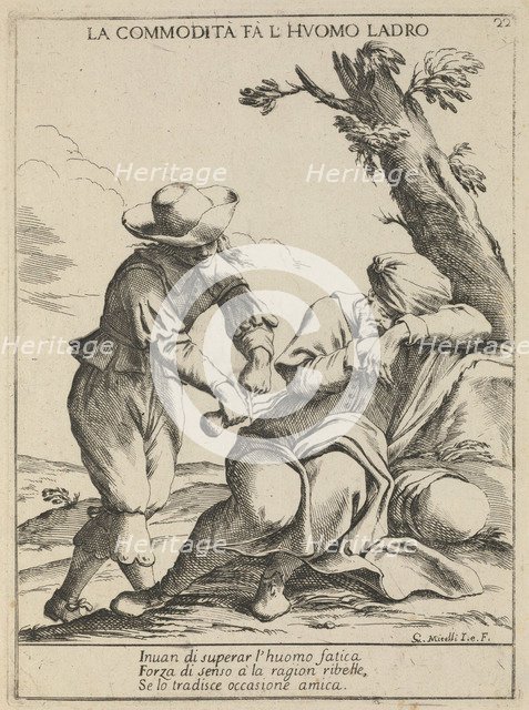 Opportunity makes a thief. (La commodità fa l'uomo ladro), 1678. Artist: Mitelli, Giuseppe Maria (1634-1718)