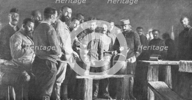 'Les camps de represailles; les repas: la soupe, apportee dans des seaux de toilette, etait..., 1916 Creator: Unknown.