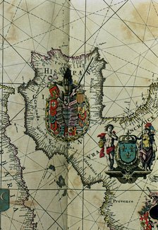 Map of Spain with all their kingdoms, Portugal and the Country of Llenguadoc. 'Atlas' by Frederic…