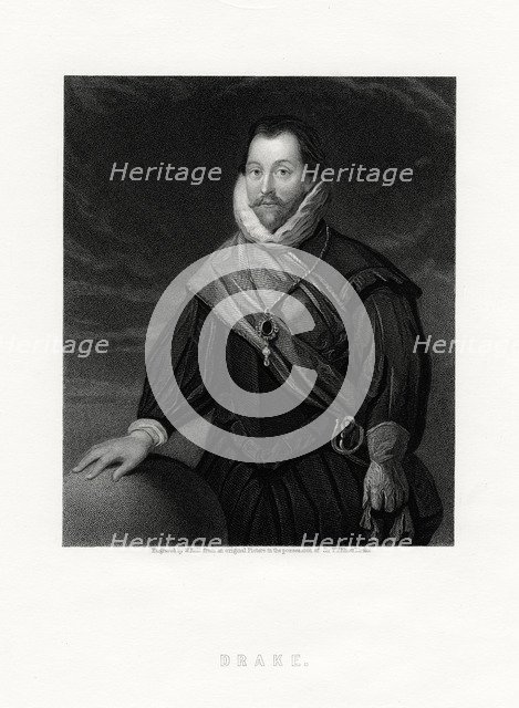 Sir Francis Drake, English privateer, navigator, naval pioneer, politician, 19th century. Artist: W Holl
