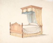 Design for a Bed with Yellow and Blue Fringed Hangings, early 19th century. Creator: Anon.