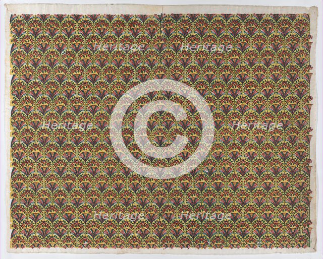 Sheet with overall fan design in yellow, green, and red, late 18th-m..., late 18th-mid-19th century. Creator: Anon.