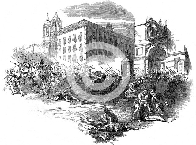 Disturbances in Madrid, Revolution in Spain, 1848. Artist: Unknown