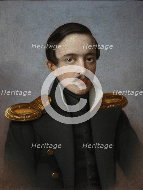 Portrait of the poet Mikhail Lermontov (1814-1841), 1887. Artist: Krylov, G.F. (active 1880s)