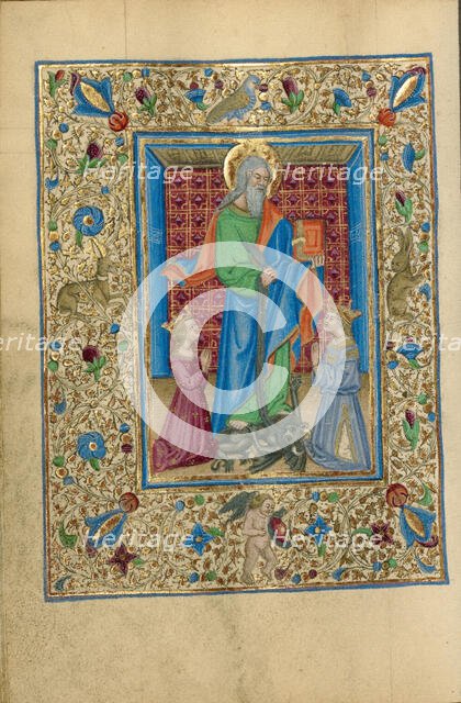 Saint Bartholomew with a Kneeling King and Queen; Book of Hours, about 1460. Creator: Unknown.