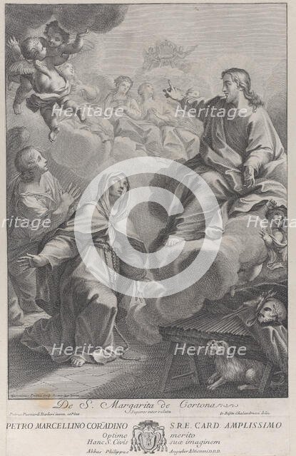 Saint Margarita of Cortona, kneeling before Christ, after Pietro Andrea Pucciardi..., ca. 1702-1741. Creators: Giovanni Girolamo Frezza, Giovanni Battista Calandrucci.