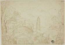 Landscape with Temple, Obelisk and Aqueduct, n.d. Creator: Unknown.