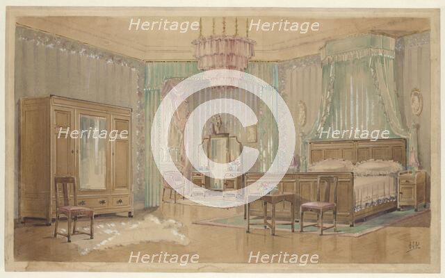 Bedroom with oval portraits, c.1925. Creator: Monogrammist HK.