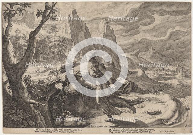 Thisbe Frightened by the Lion, c. 1615. Creator: Goltzius, Workshop of Hendrick, after Hendrick Gol.