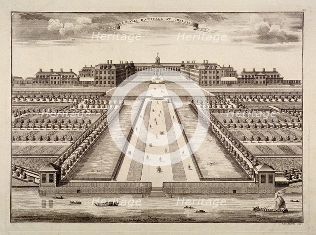 Bird's-eye view of the Royal Hospital, Chelsea, London, c1750. Artist: Sutton Nicholls