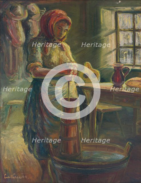 Churning butter, 1944. Creator: Ludovít Varga.