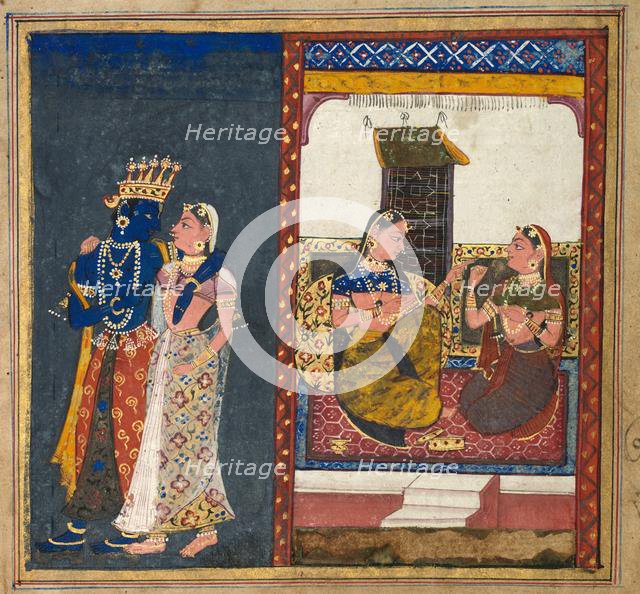 Radha and Krishna Embracing, Leaf from a Gita Govinda, c. 1650. Creator: Unknown.