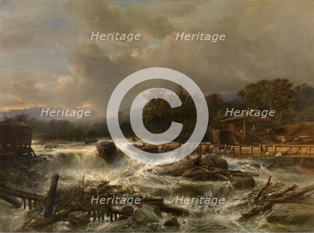 Waterfall in Norway, 1855. Creator: Jacob Jacobs.