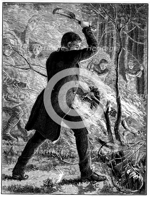 Charles Kingsley fighting a fire, British writer and cleric. Artist: Unknown