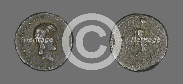 Quinarius (Coin) Depicting the God Apollo, about 90 BCE. Creator: Unknown.