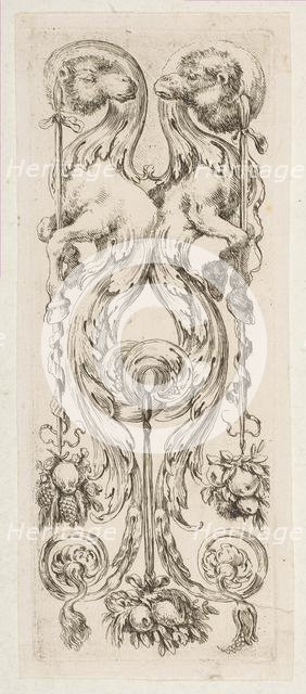 Two Facing Camel Heads with Bodies Terminating in Ornament, ca. 1653. Creator: Stefano della Bella.