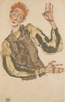 Self-Portrait with Striped Armlets, 1915. Artist: Schiele, Egon (1890–1918)