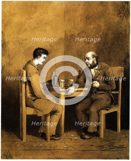 Raskolnikov und Marmeladov. Illustration for the novel Crime and Punishment by F. Dostoevsky, 1874. Artist: Klodt, Mikhail Petrovich, Baron (1835-1914)