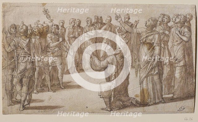 Augustus and the Tiburtine Sibyl, ca 1547. Creator: Lombard, Lambert (1505-1566).