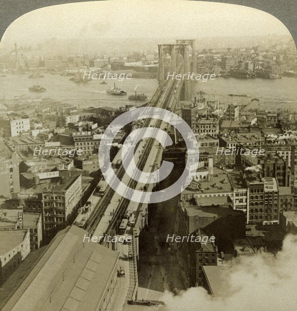 Brooklyn Bridge, New York, USA.Artist: Underwood & Underwood