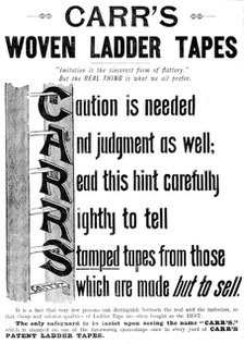 Advertisement for Carr's Woven Ladder Tapes, 1895. Creator: Unknown.