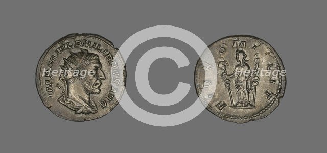 Denarius (Coin) Portraying King Philip II, 244-247. Creator: Unknown.