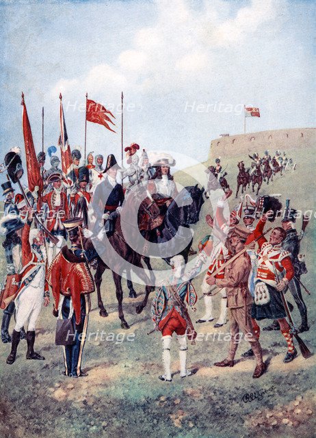 The cavalry meet the infantry on the battlefield, 1910. Artist: Unknown