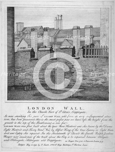 Remains of London Wall in the churchyard of St Giles without Cripplegate, City of London, 1792. Artist: Anon